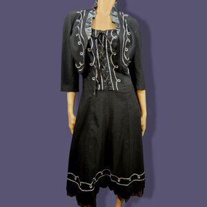 Vintage 90s Black Corset Dress Shrug Jacket Set Size M Whimsigoth Fairy Witchy